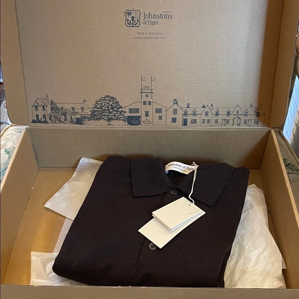 Johnstons of Elgin Wool Knit Polo Sweater XL Made in Scotland NWT - Picture 2 of 11